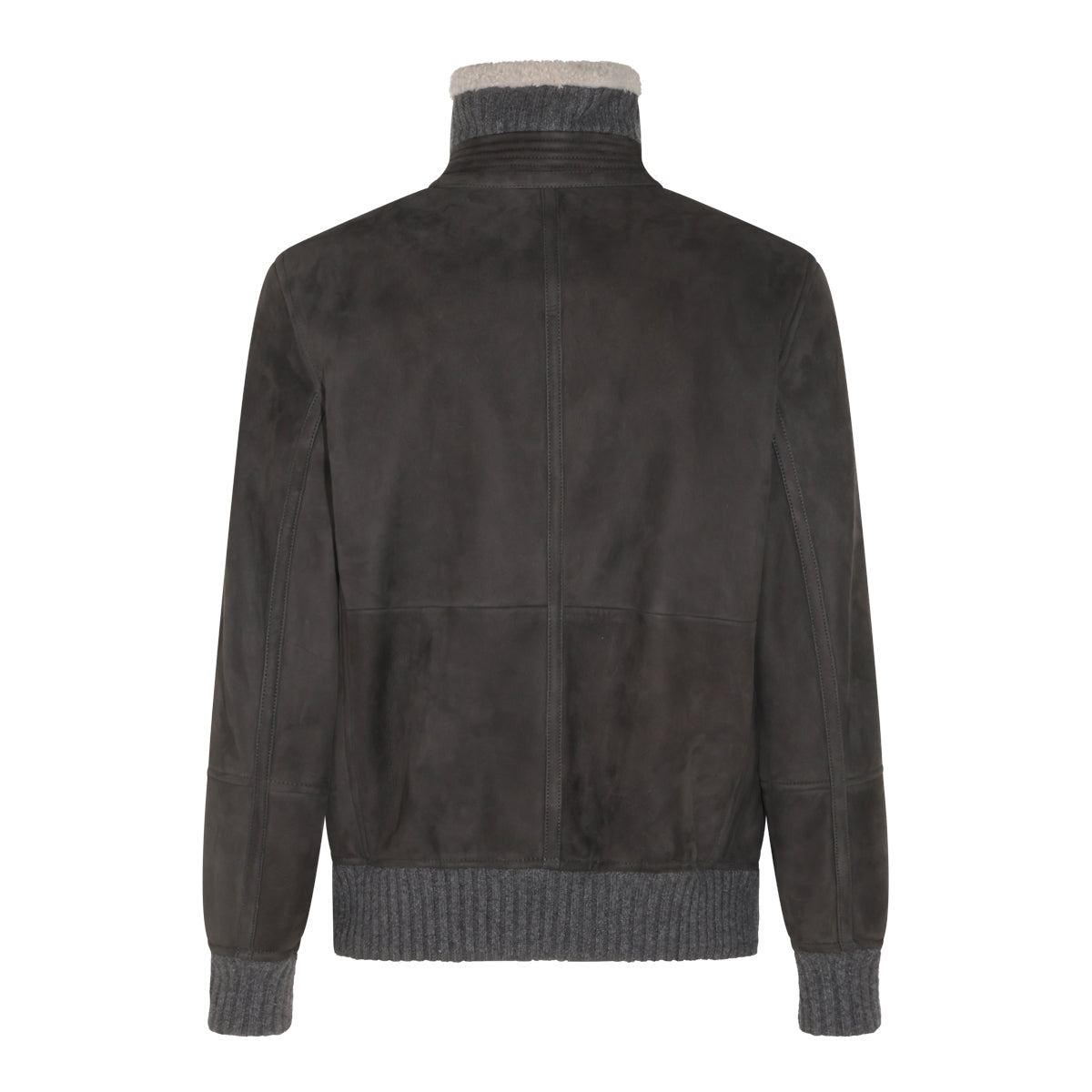 DARK GREY AND BROWN LEATHER JACKET