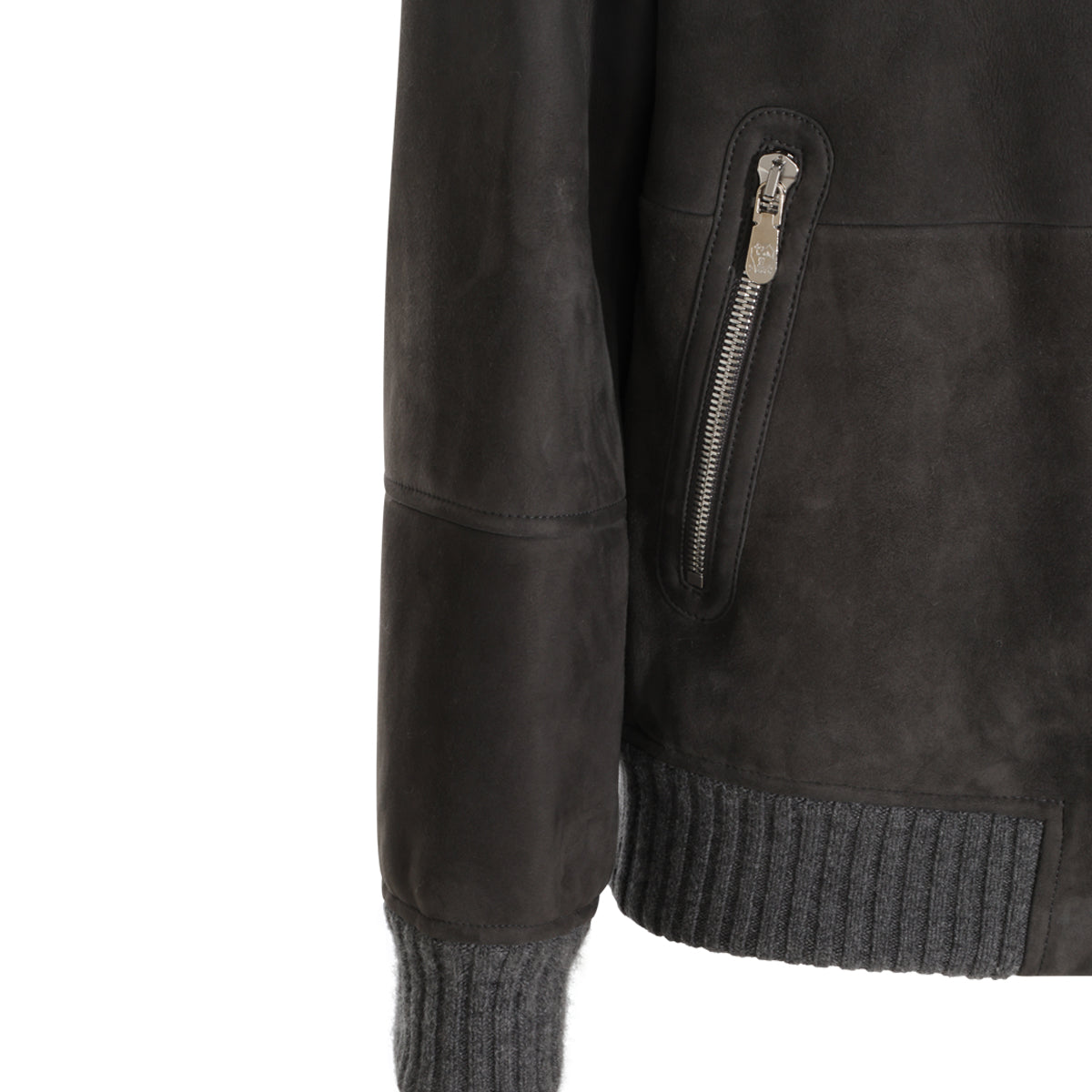 DARK GREY AND BROWN LEATHER JACKET