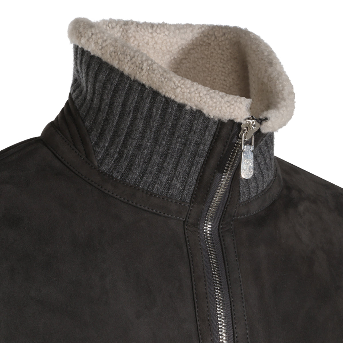 DARK GREY AND BROWN LEATHER JACKET