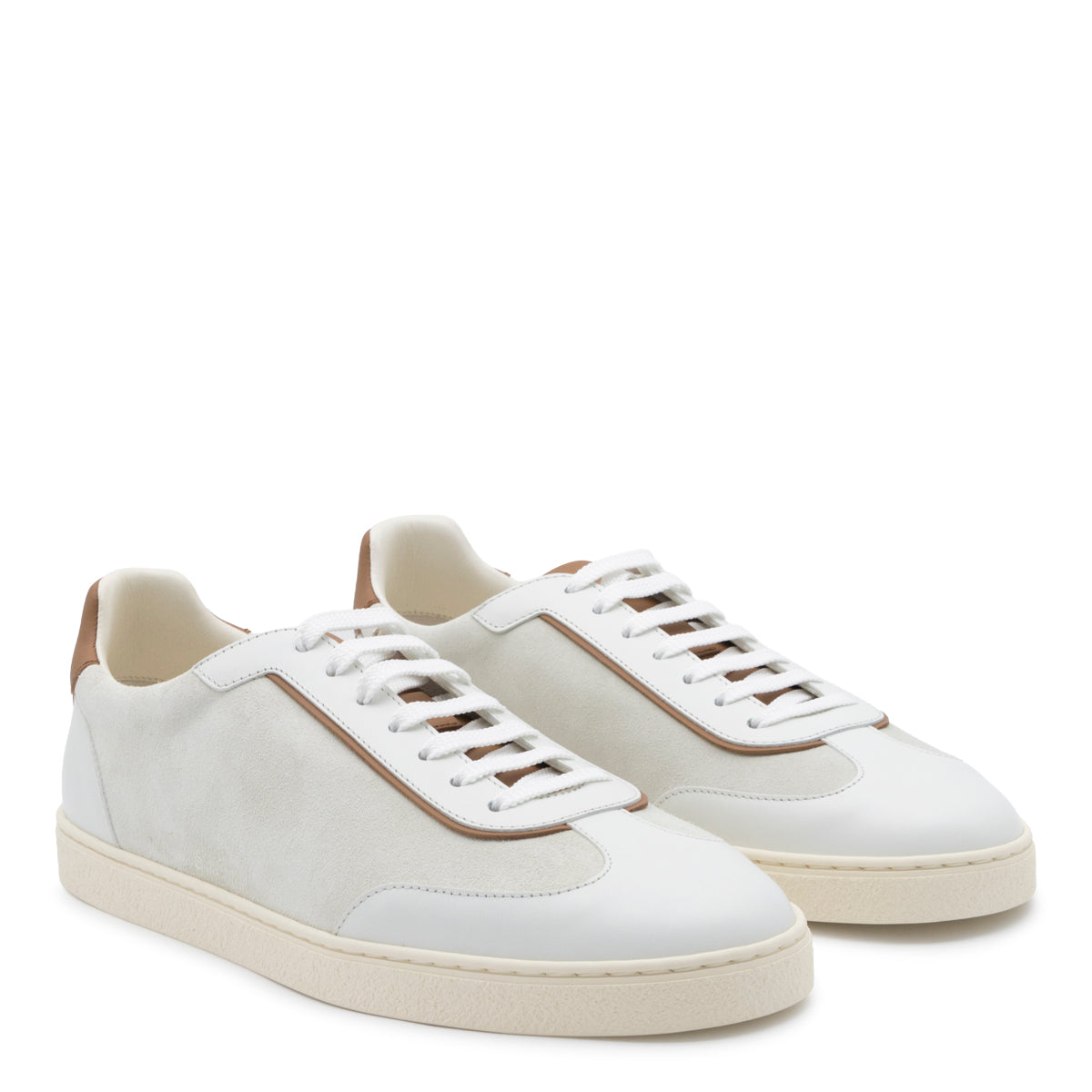OFF WHITE COTTON AND LEATHER SNEAKERS