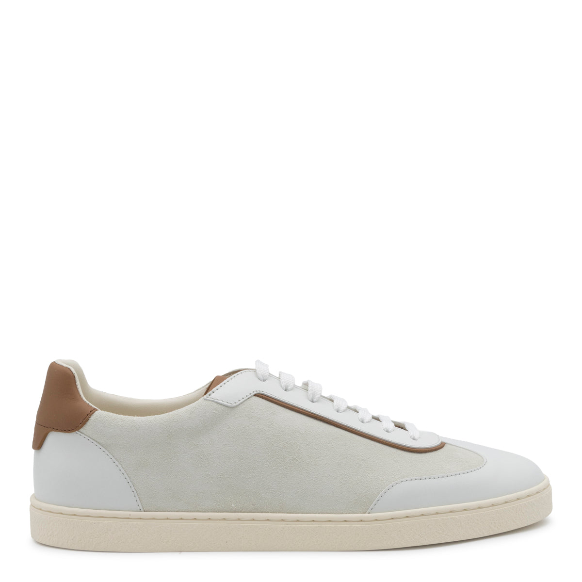 OFF WHITE COTTON AND LEATHER SNEAKERS