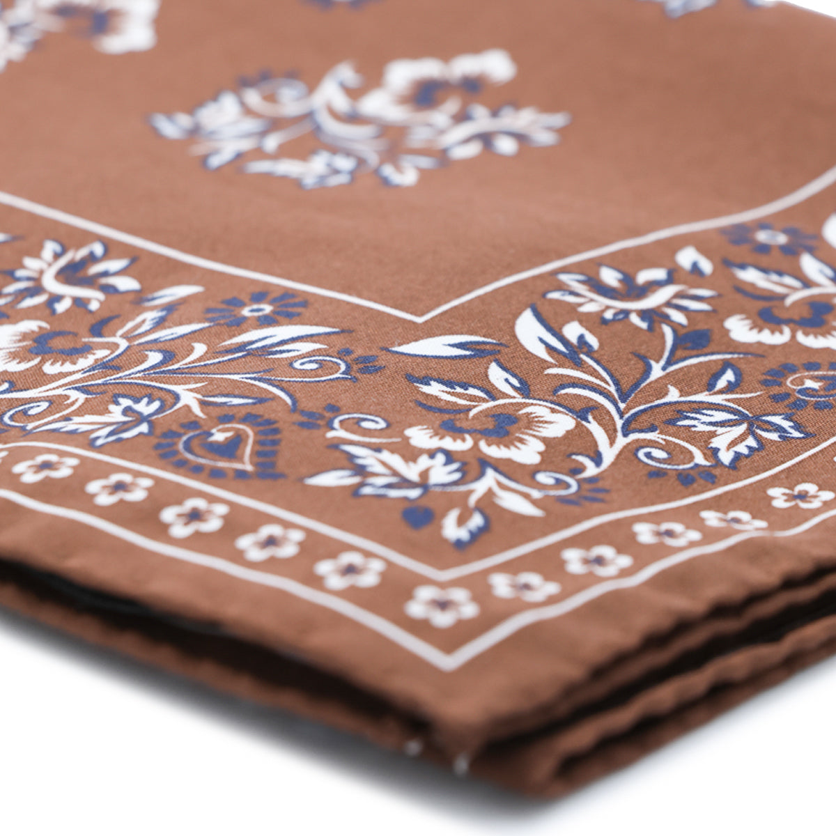 BROWN SILK AND COTTON BLEND BANDANA TIE