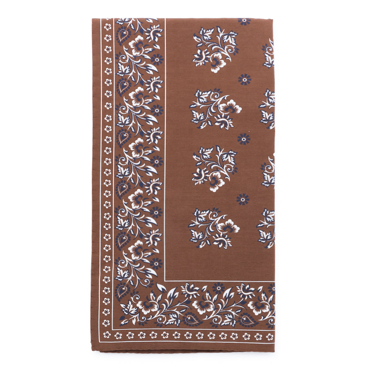 BROWN SILK AND COTTON BLEND BANDANA TIE