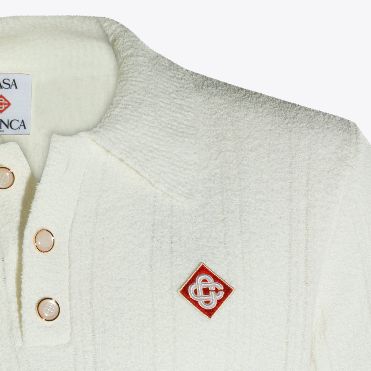 WHITE COTTON BLEND POLO SWEATER