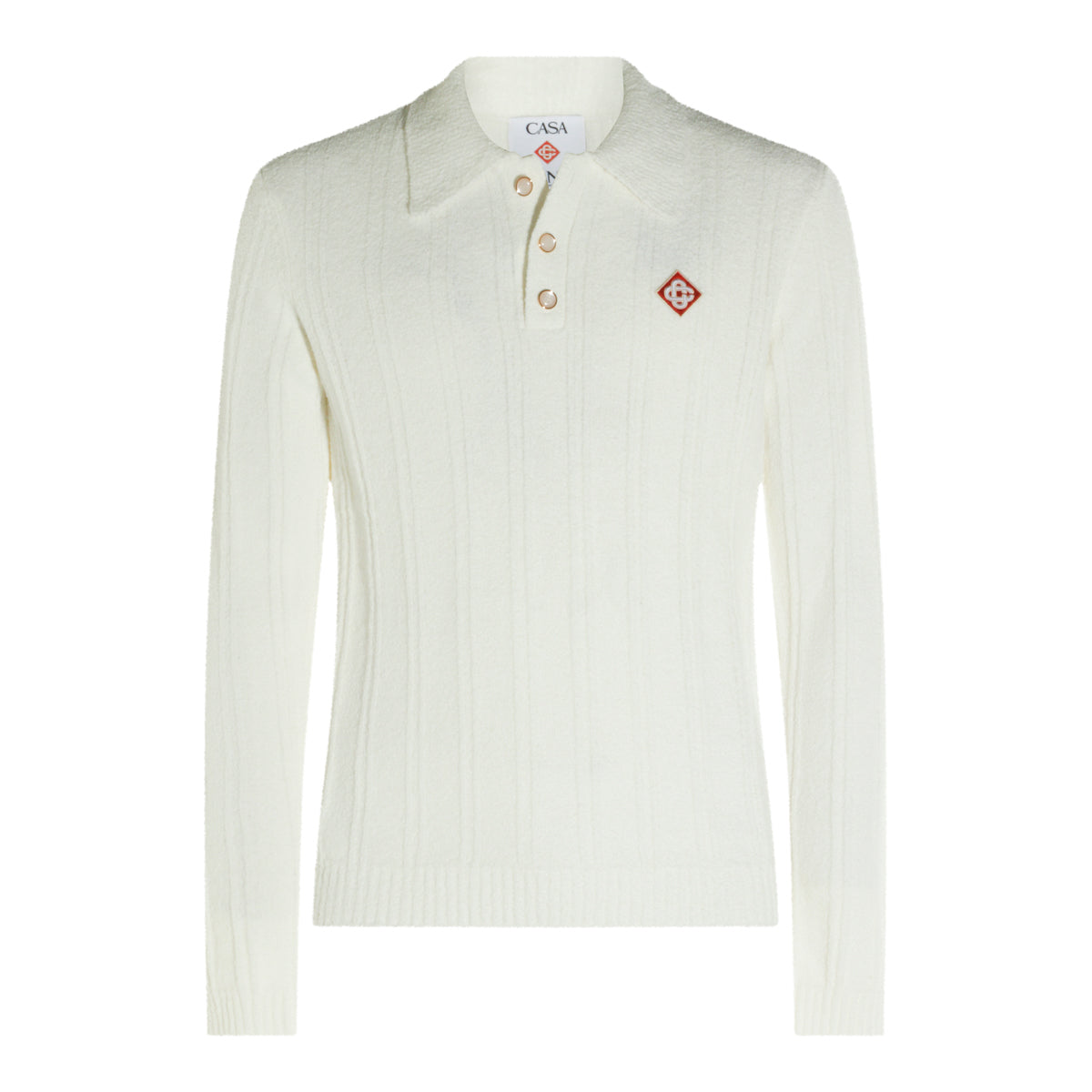 WHITE COTTON BLEND POLO SWEATER