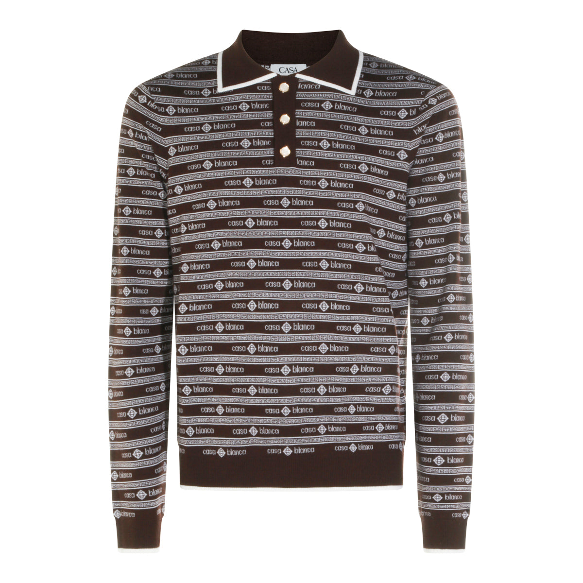 DARK BROWN WOOL WORDMARK LONG SLEEVE POLO