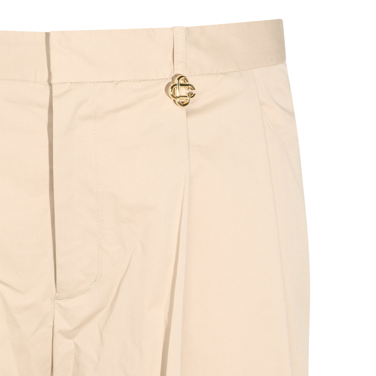 BEIGE COTTON STRETCH PLEATED PANTS