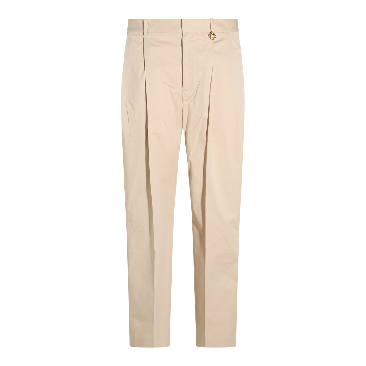 BEIGE COTTON STRETCH PLEATED PANTS