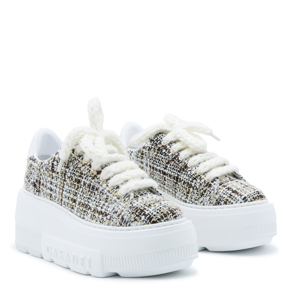 WHITE AND IVORY CHECK SNEAKERS