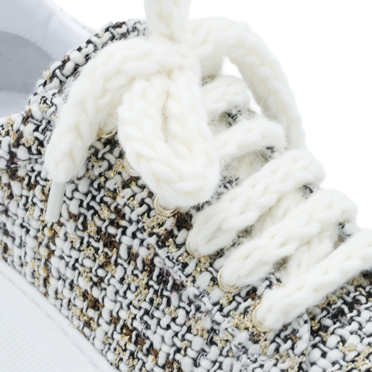 WHITE AND IVORY CHECK SNEAKERS