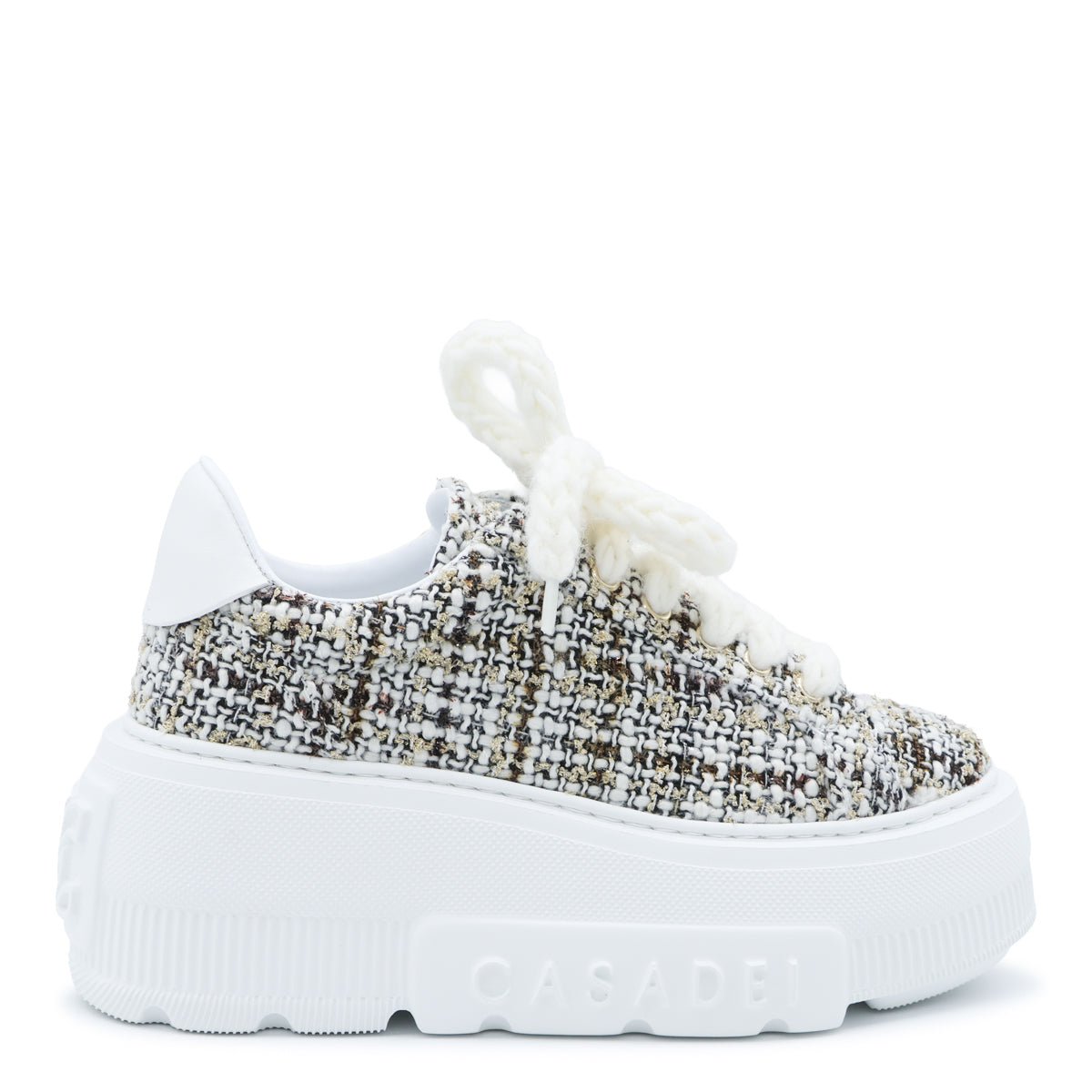 WHITE AND IVORY CHECK SNEAKERS