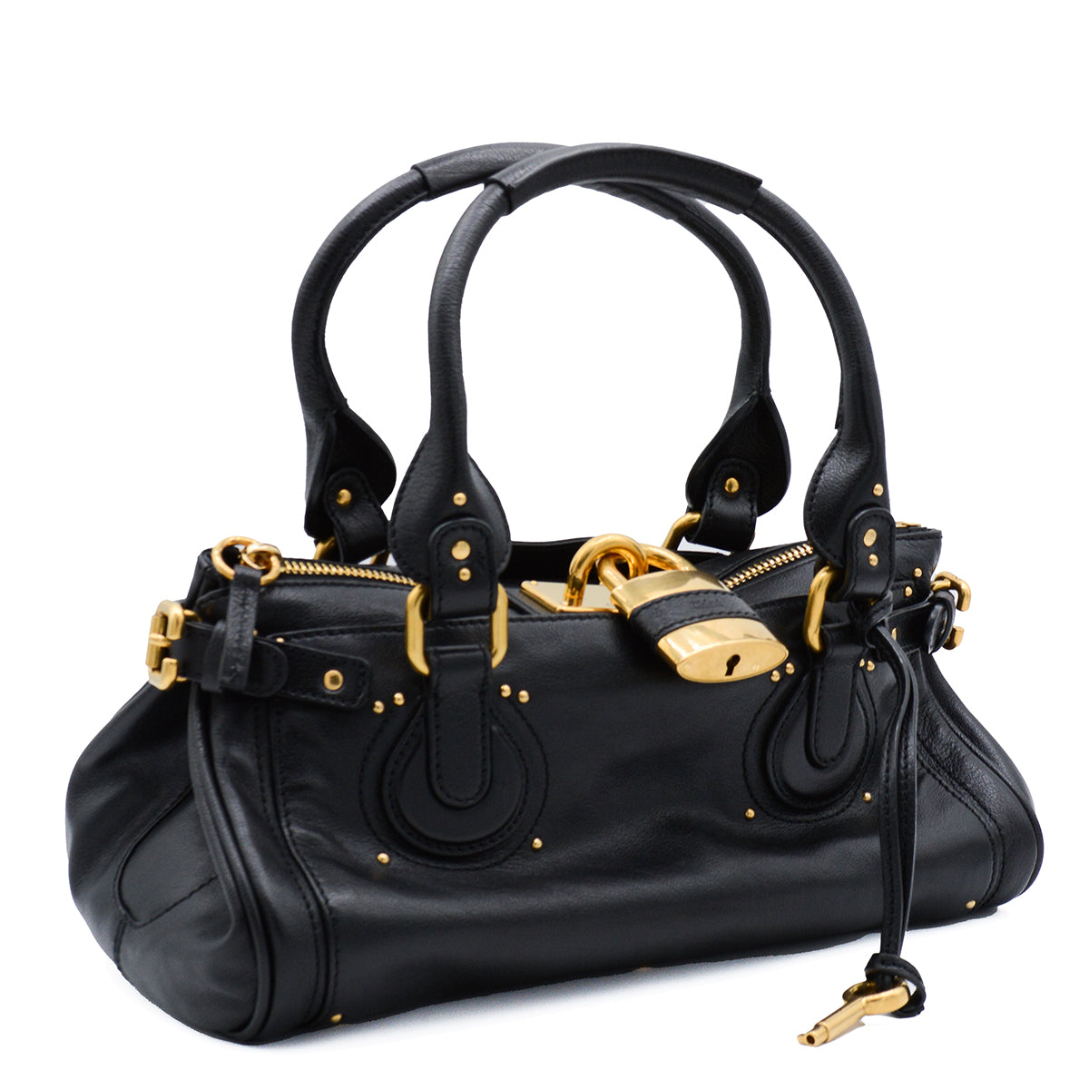 BLACK LEATHER PADDINGTON SHOULDER BAG