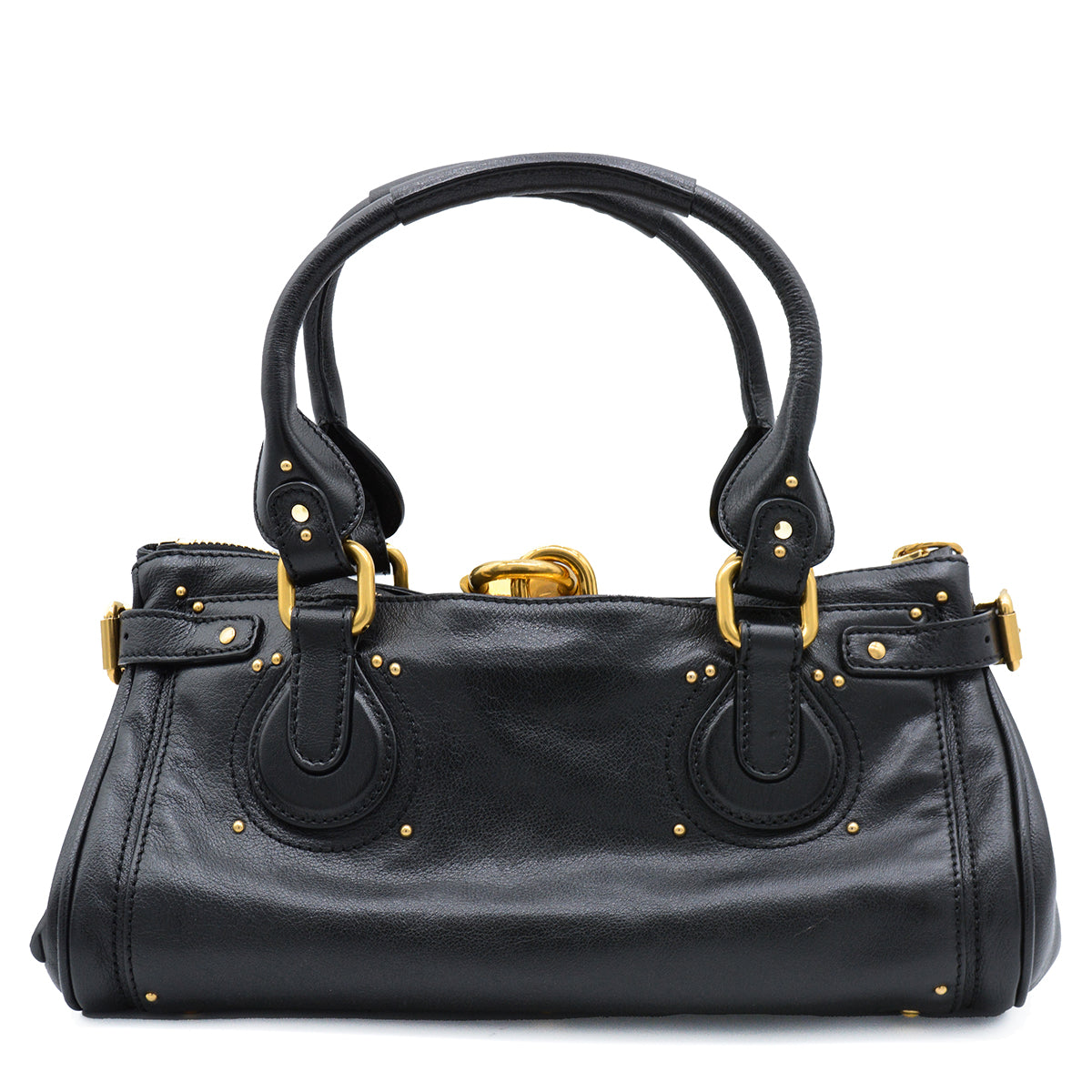 BLACK LEATHER PADDINGTON SHOULDER BAG
