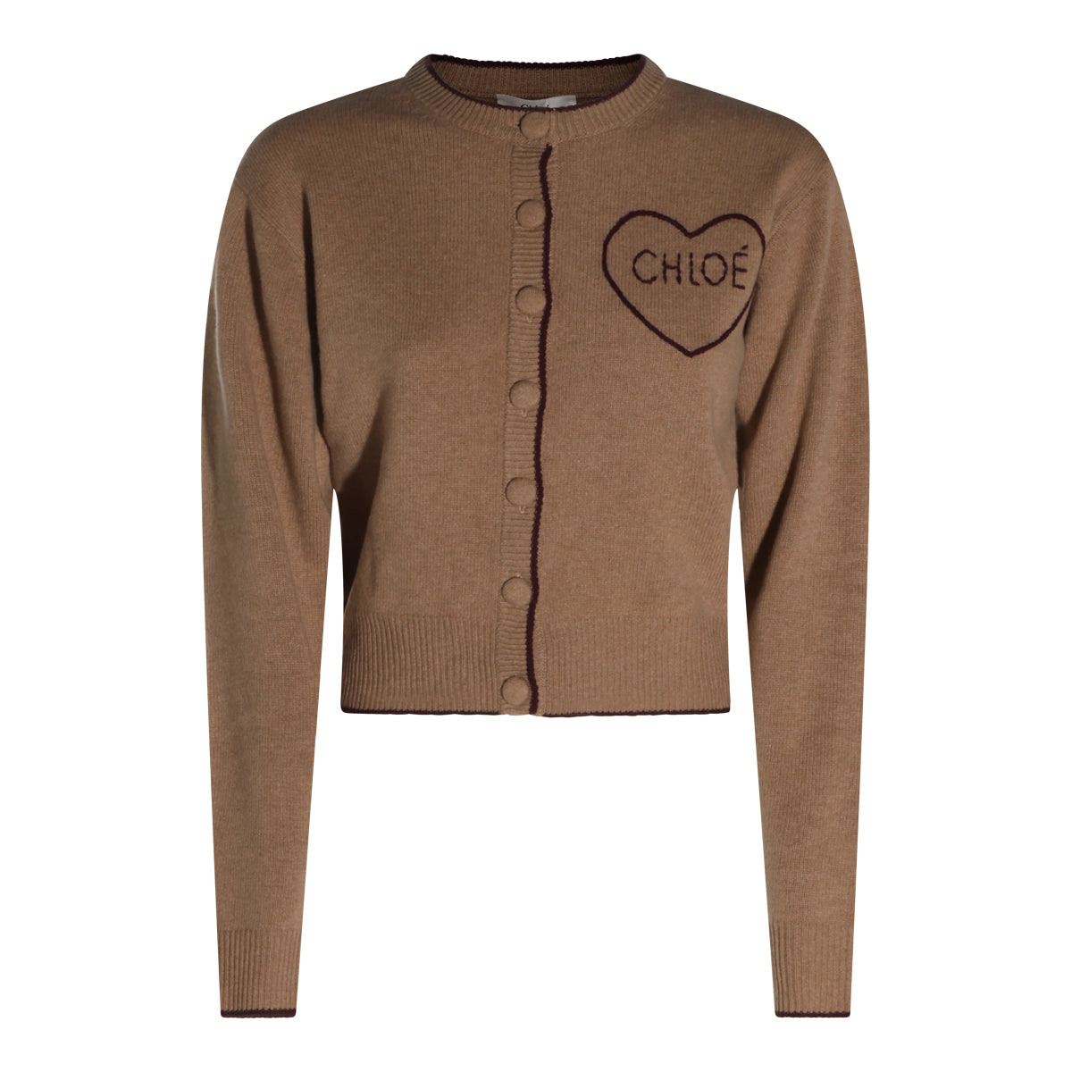 BLEACHED BROWN WOOL AND CASHMERE BLEND CARDIGAN