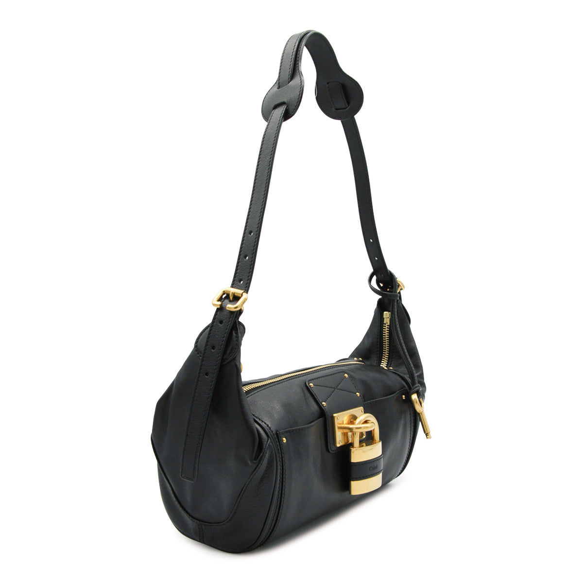 BLACK LEATHER PADDINGTON SHOULDER BAG