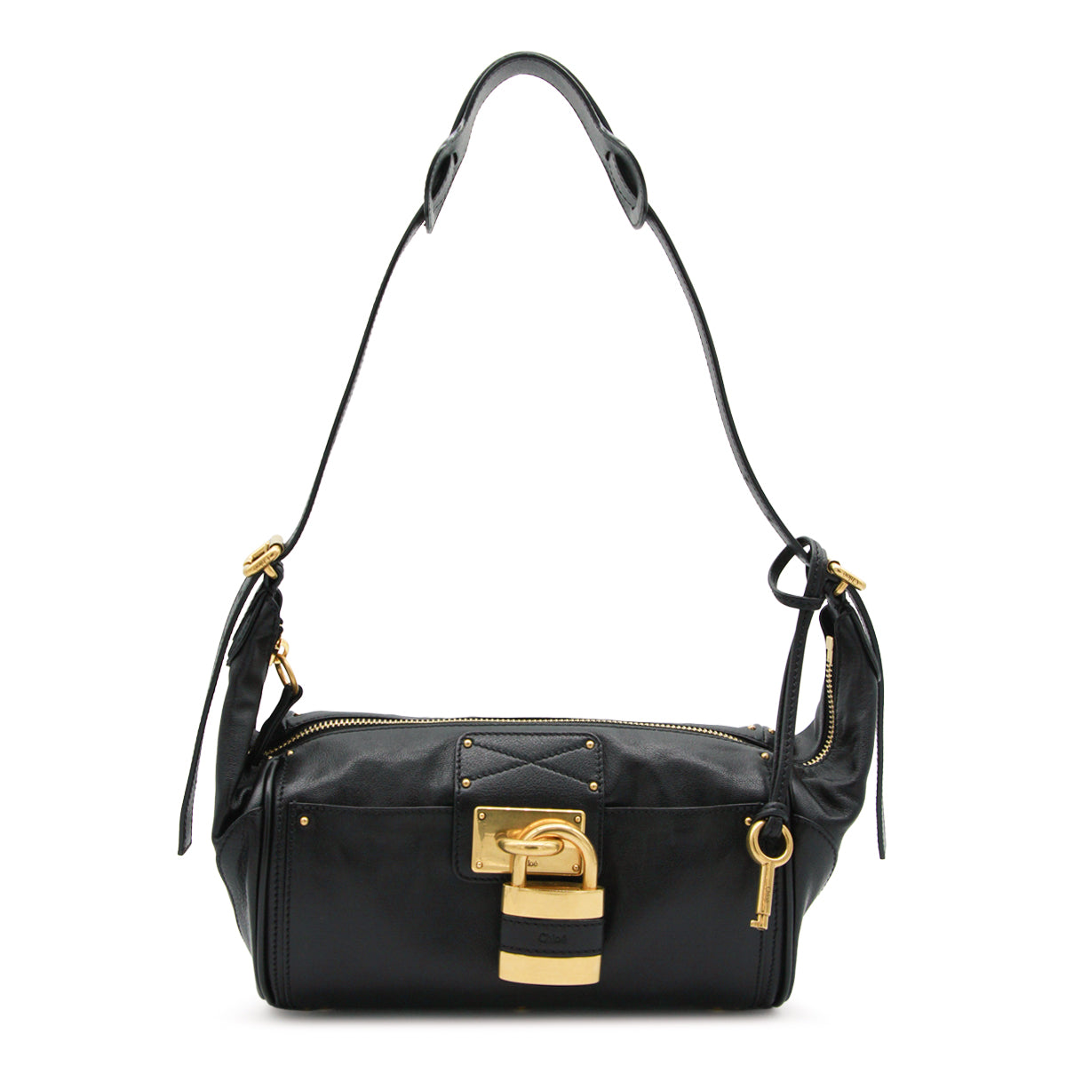 BLACK LEATHER PADDINGTON SHOULDER BAG