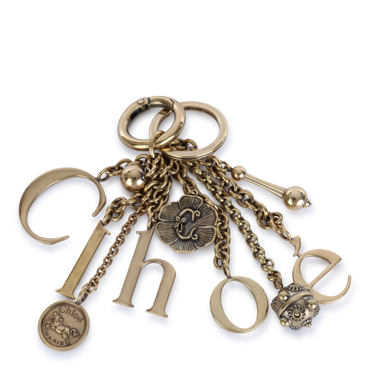 GOLDEN BROWN BRASS LOGO KEY RING