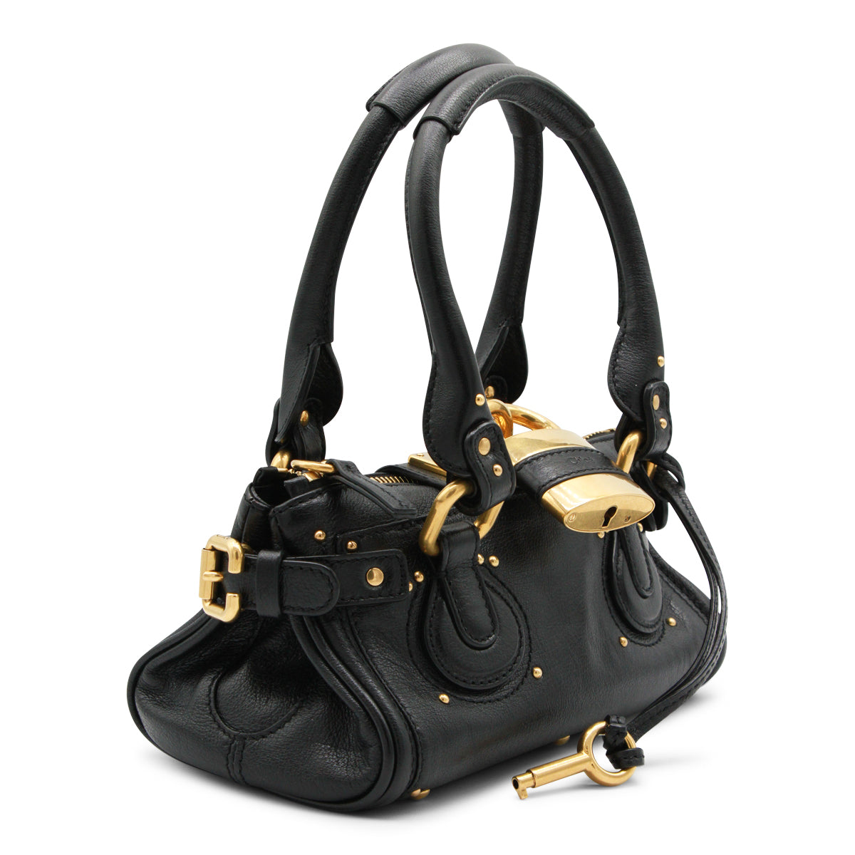 BLACK LEATHER PADDINGTON SMALL TOP HANDLE BAG