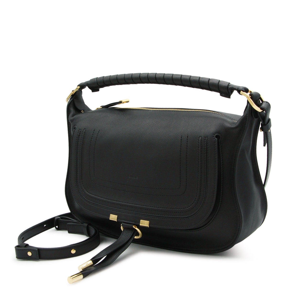BLACK LEATHER MARCIE SHOULDER BAG