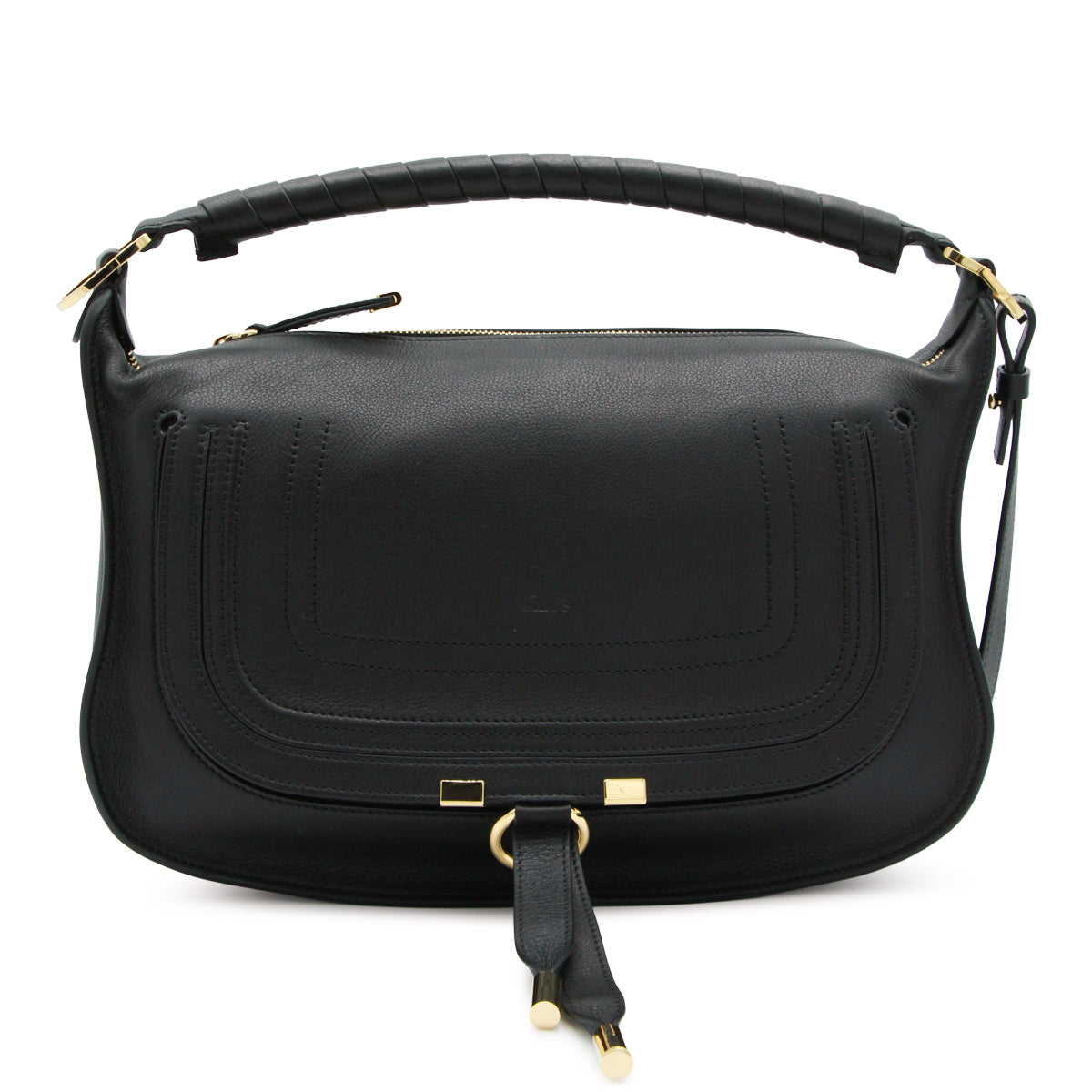 BLACK LEATHER MARCIE SHOULDER BAG