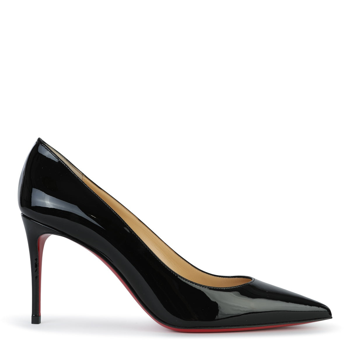 BLACK LEATHER KATE 85 PATENT PUMPS