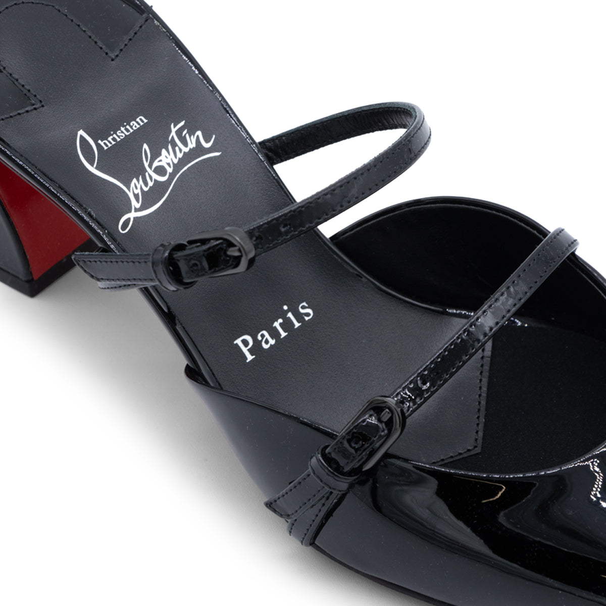 BLACK LEATHER JANE NINA LOW HEEL PUMPS