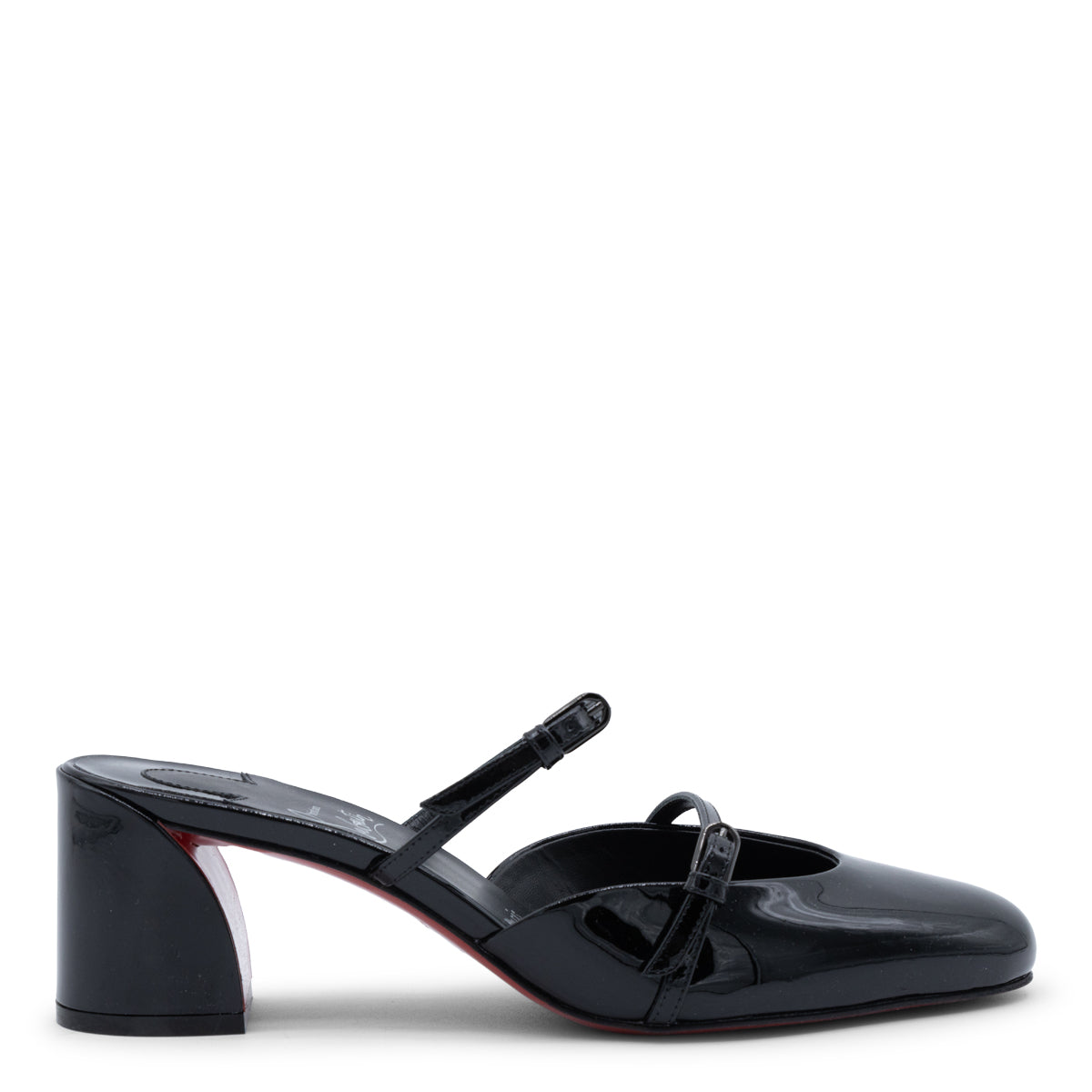 BLACK LEATHER JANE NINA LOW HEEL PUMPS