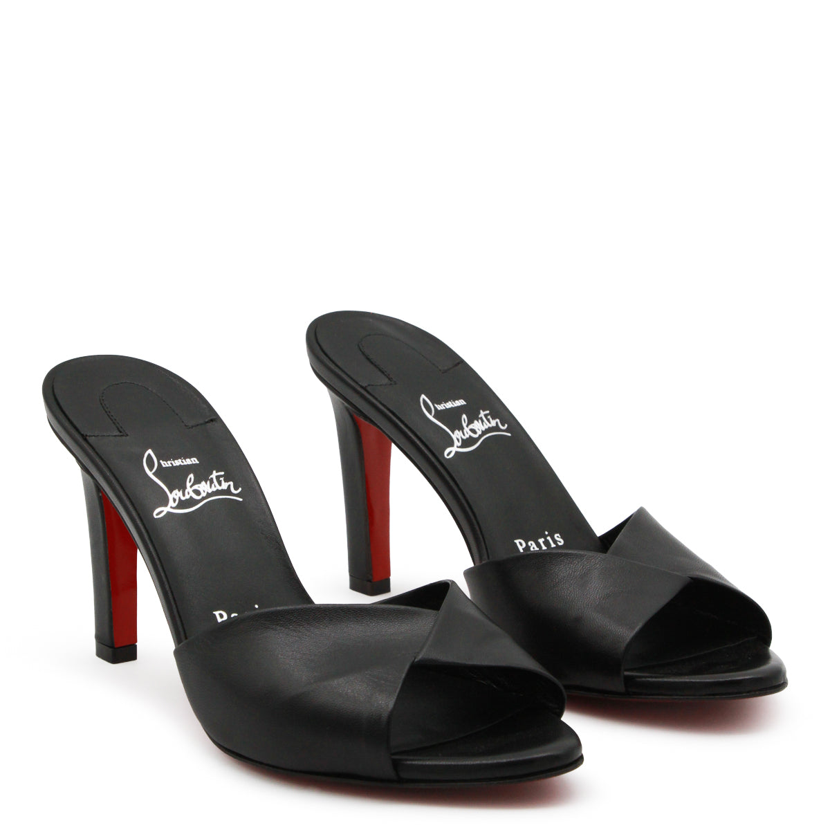 BLACK LEATHER FANNY SANDALS