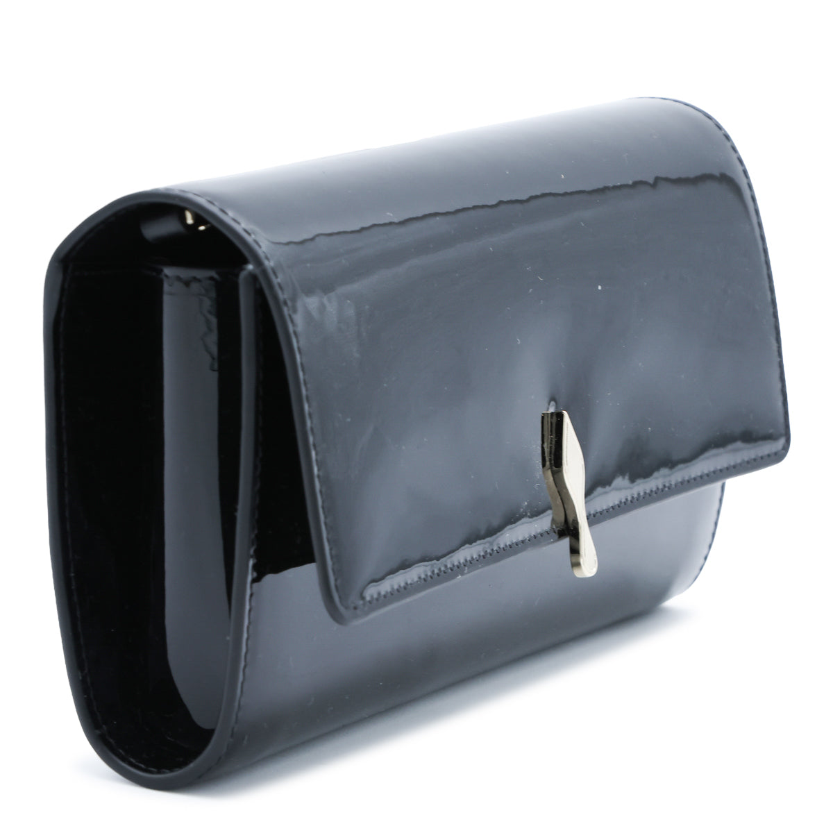 BLACK BETTINA LEATHER WALLET ON CHAIN PATENT SOFT