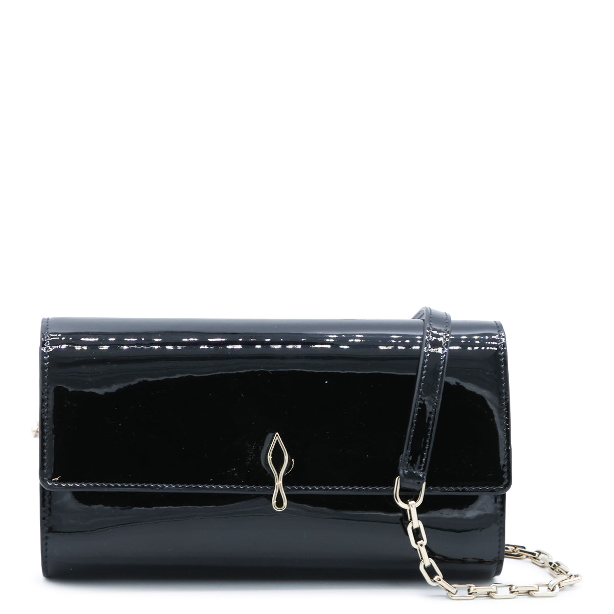 BLACK BETTINA LEATHER WALLET ON CHAIN PATENT SOFT
