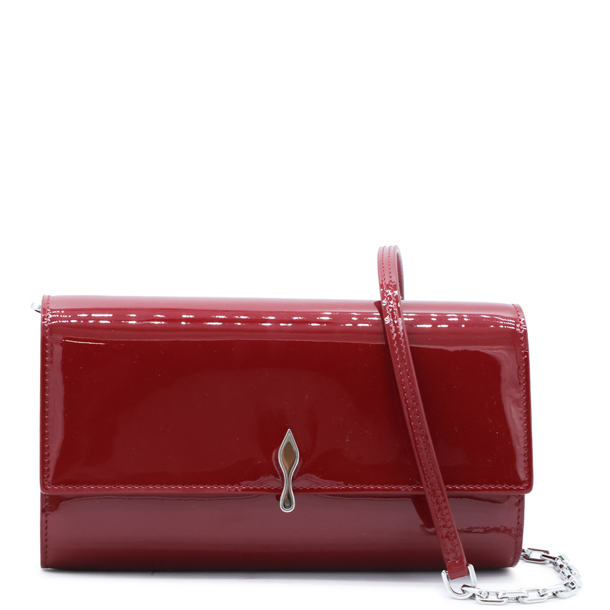 RED BETTINA LEATHER WALLET ON CHAIN PATENT SOFT