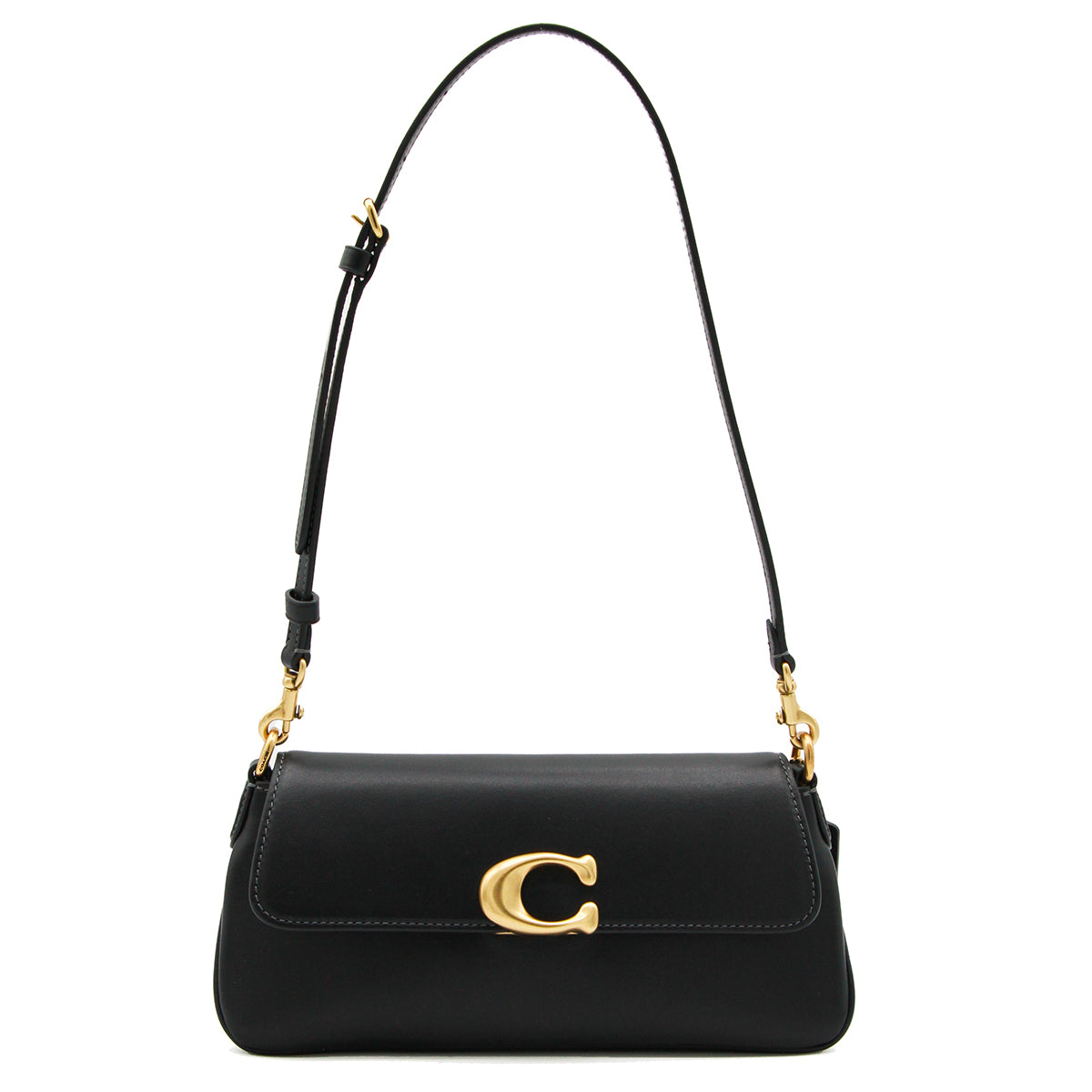 BLACK LEATHER JET SHOULDER BAG