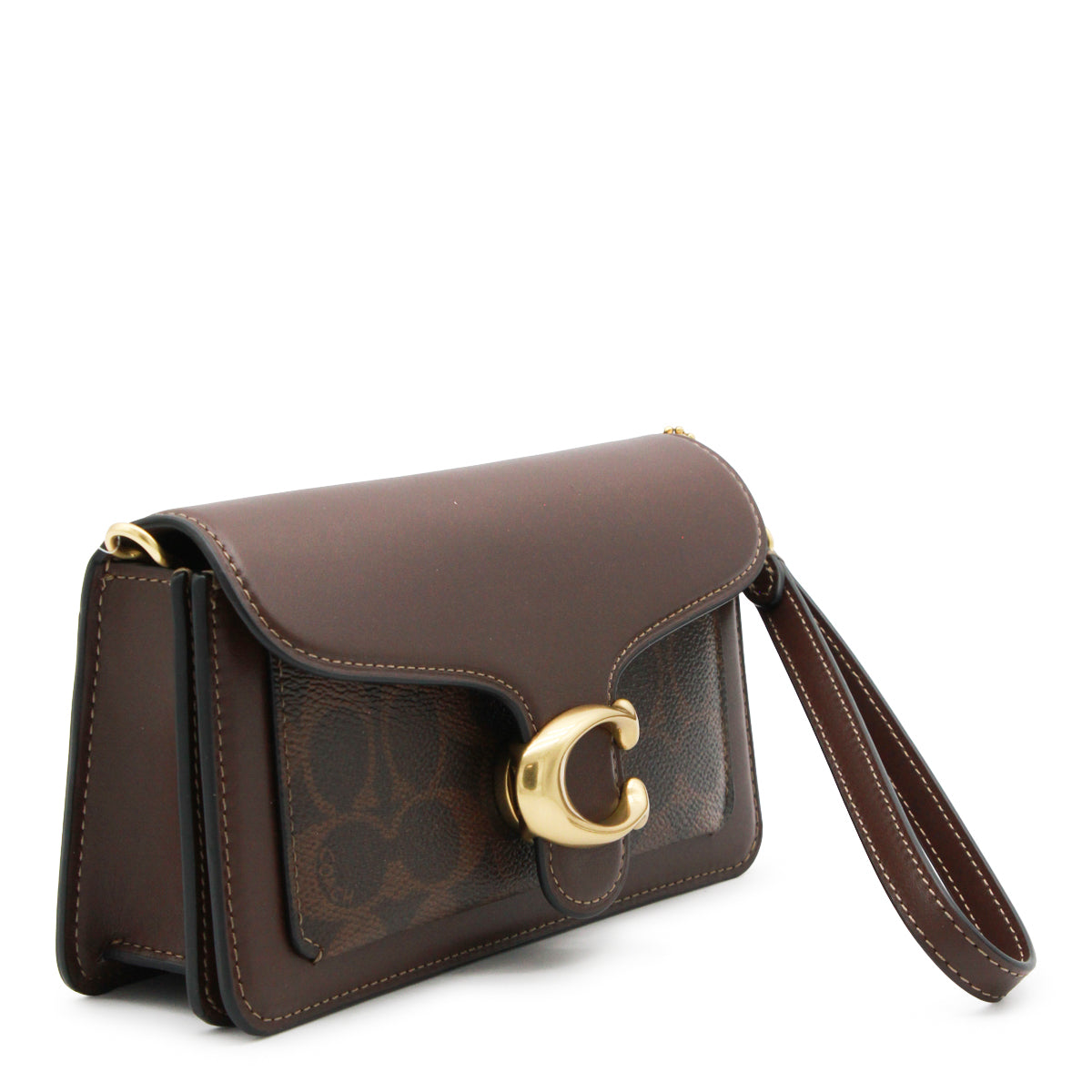 BROWN LEATHER COATED CANVAS SIGNATURE TABBY CHAIN CROSSBODY BAG