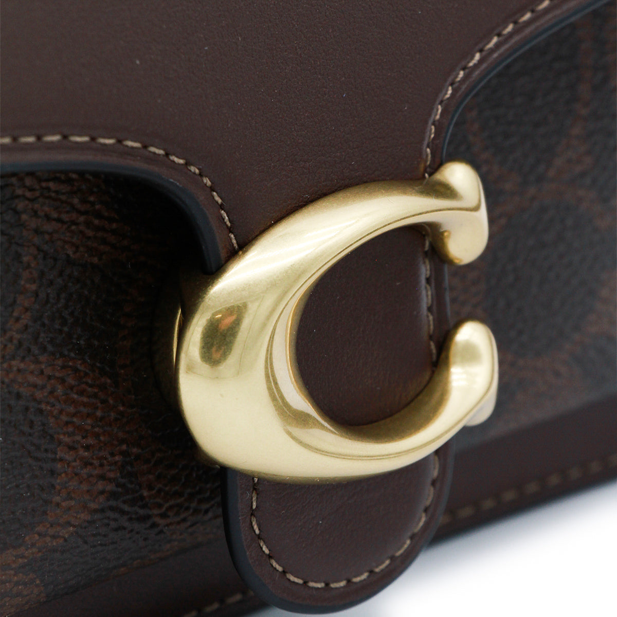 BROWN LEATHER COATED CANVAS SIGNATURE TABBY CHAIN CROSSBODY BAG