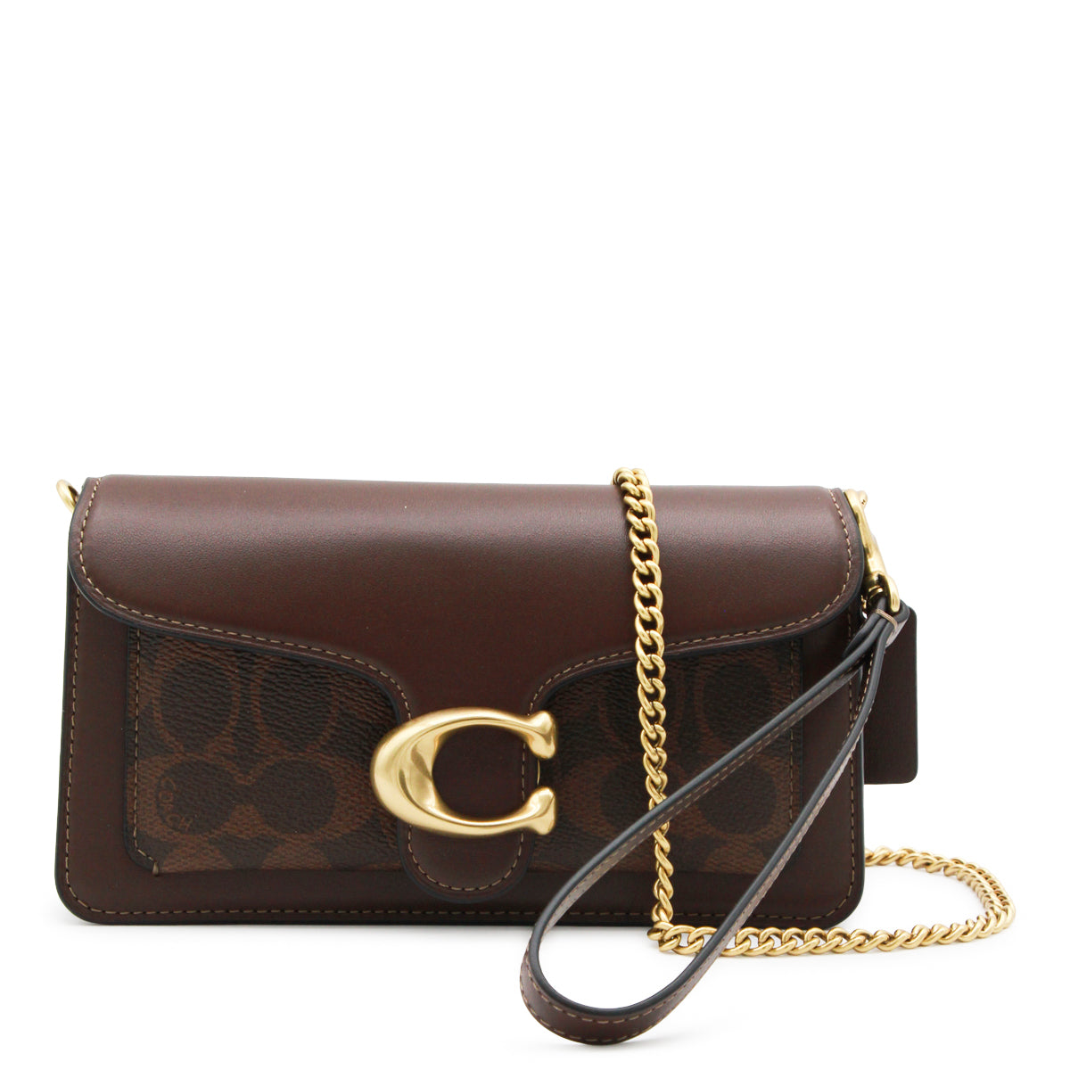 BROWN LEATHER COATED CANVAS SIGNATURE TABBY CHAIN CROSSBODY BAG