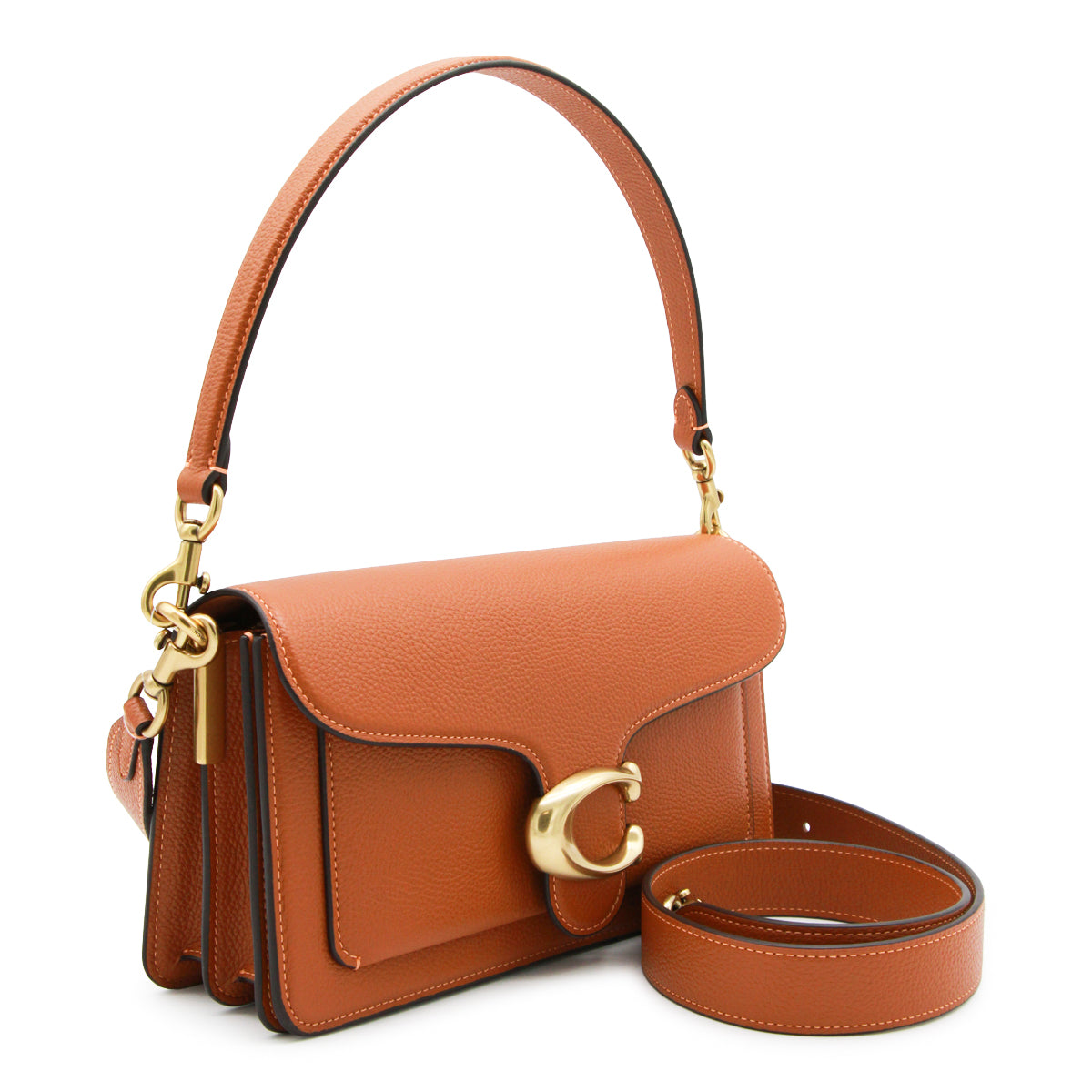 AMBER BROWN POLISHED PEBBLE LEATHER TABBY SHOULDER BAG