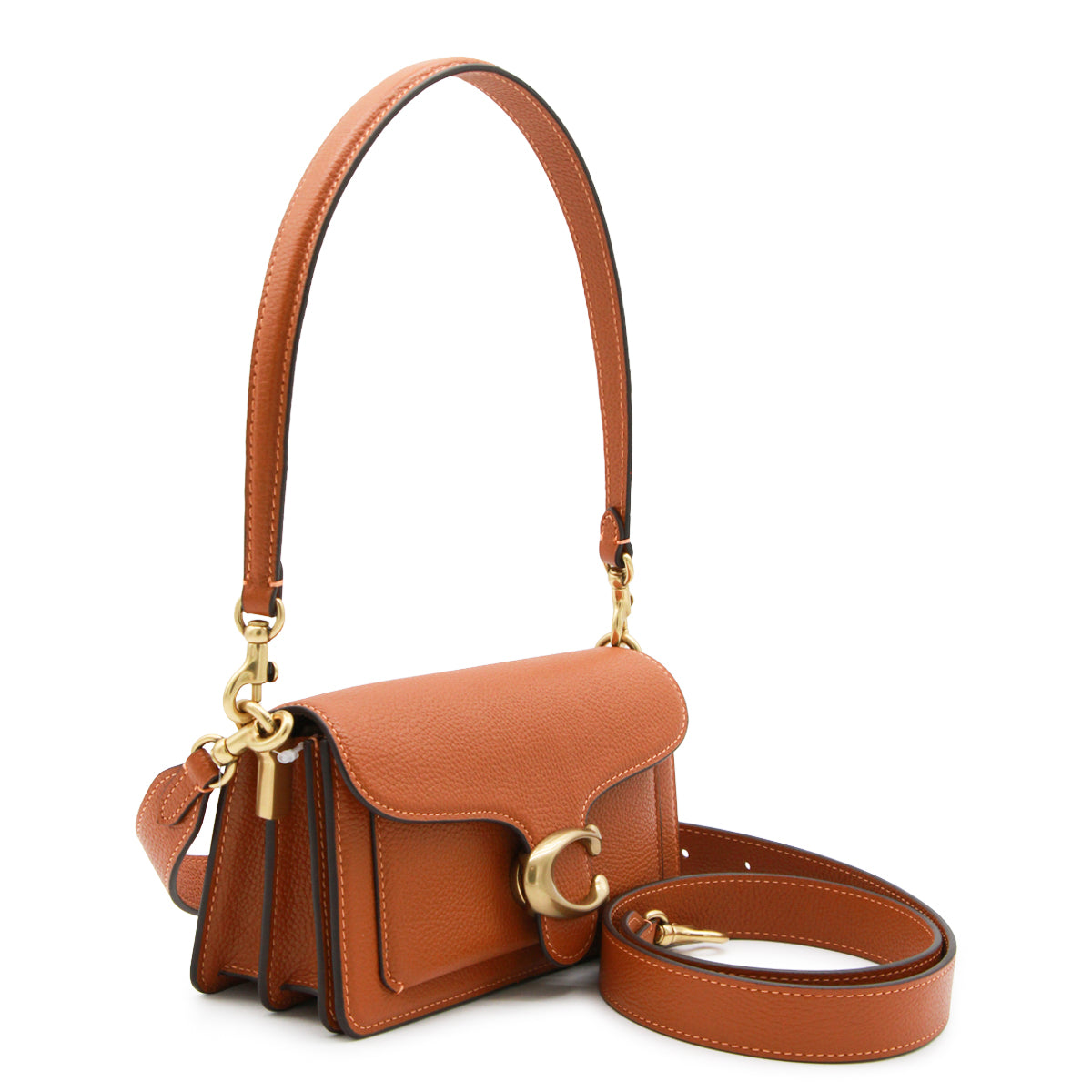 AMBER BROWN LEATHER PEBBLE TABBY SHOULDER BAG