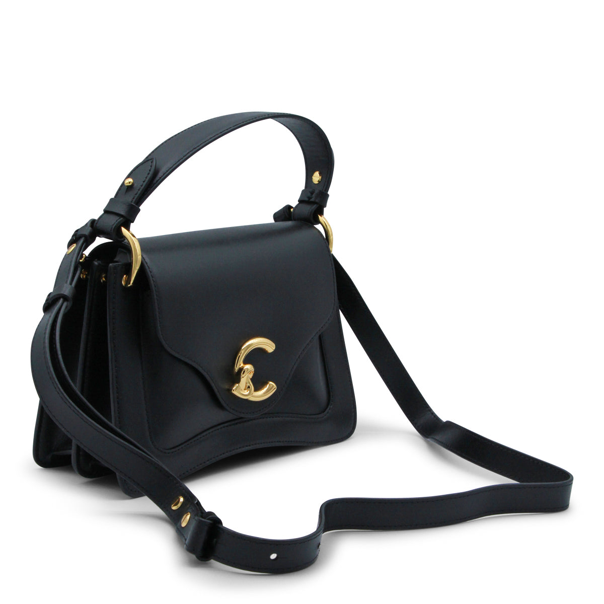 BLACK LEATHER C-ME COCKER MEDIUM TOP HANDLE BAG