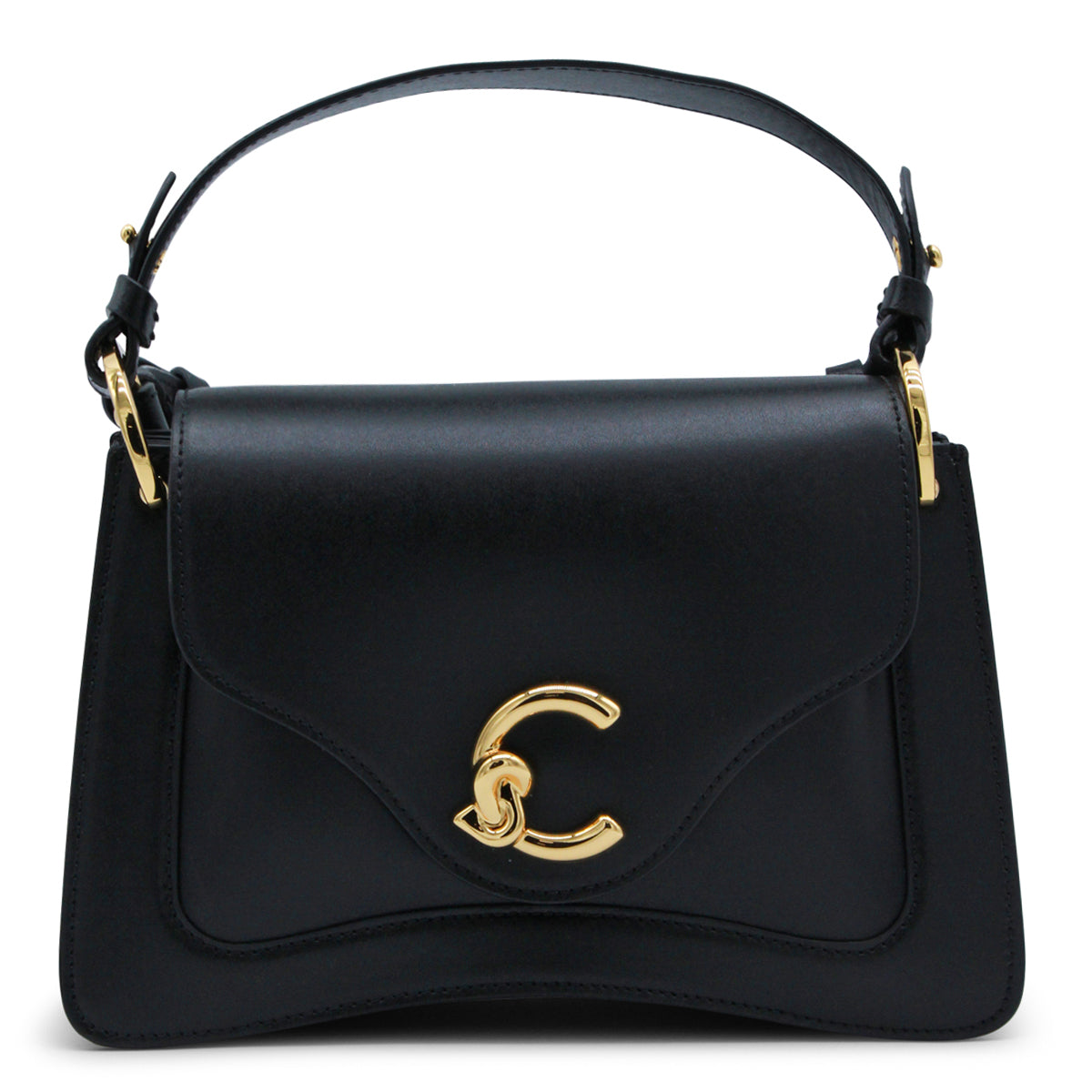 BLACK LEATHER C-ME COCKER MEDIUM TOP HANDLE BAG