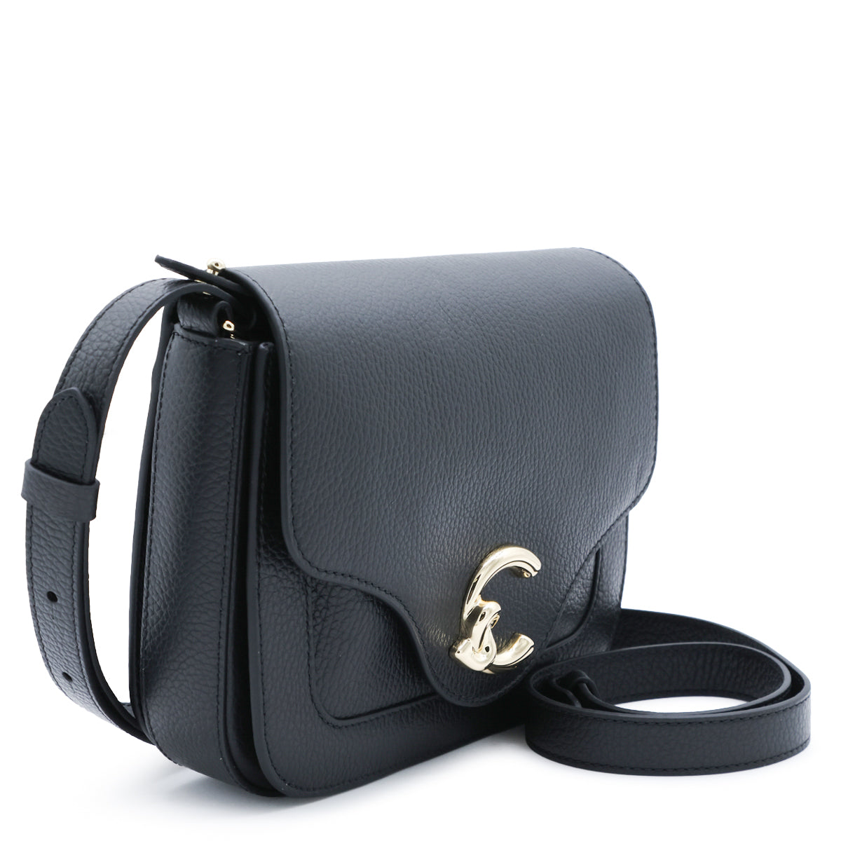 BLACK LEATHER C-ME CROSSBODY BAG