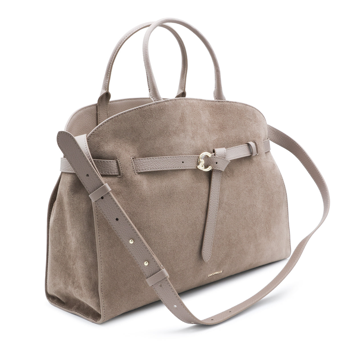 WARM TAUPE SUEDE SABINE TOP HANDLE BAG