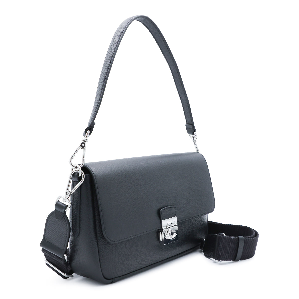 BLACK LEATHER C-ME LOCK SHOULDER BAG