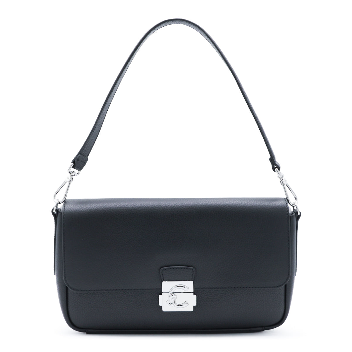 BLACK LEATHER C-ME LOCK SHOULDER BAG