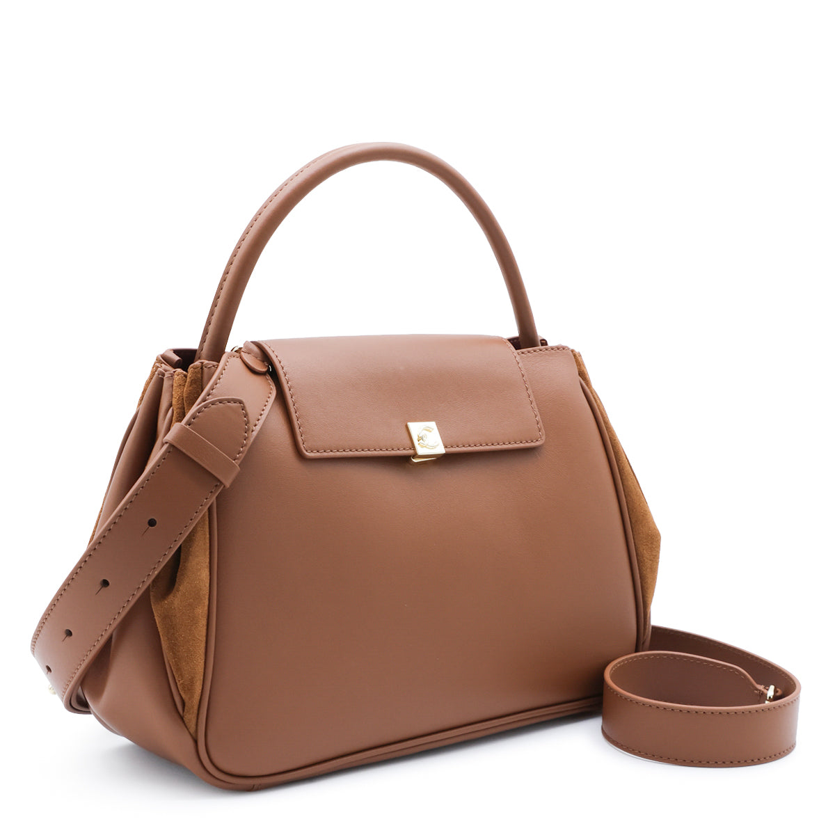COGNAC LEATHER PANSY MEDIUM TOP HANDLE BAG