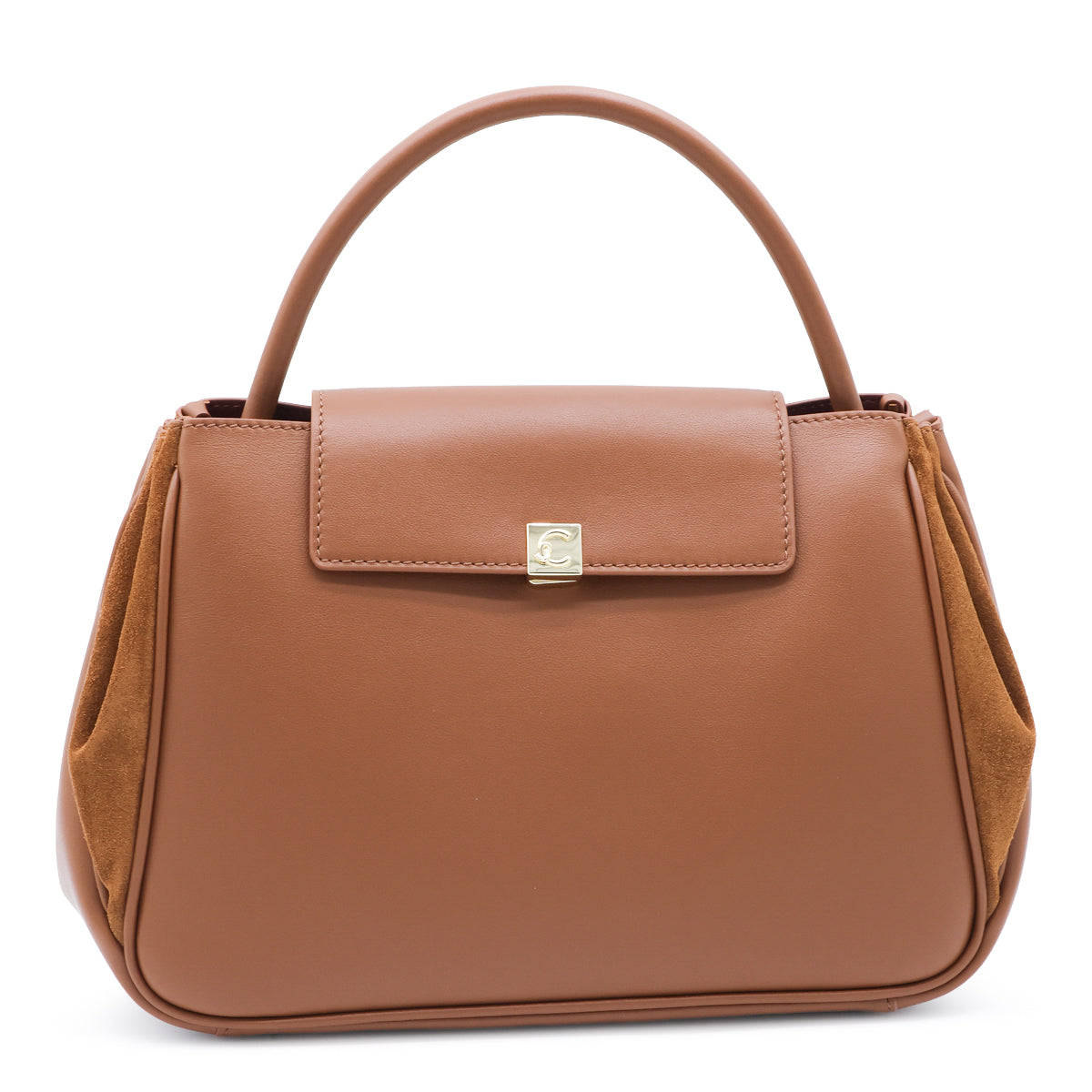 COGNAC LEATHER PANSY MEDIUM TOP HANDLE BAG