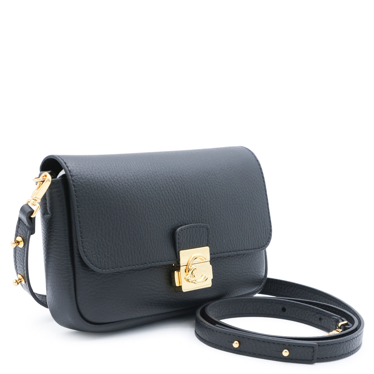BLACK LEATHER C-ME LOCK CROSSBODY BAG