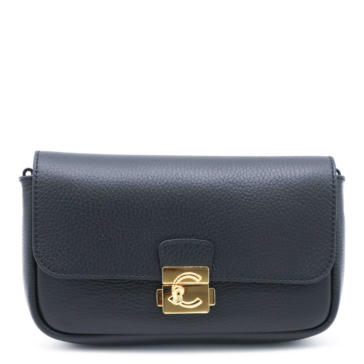 BLACK LEATHER C-ME LOCK CROSSBODY BAG