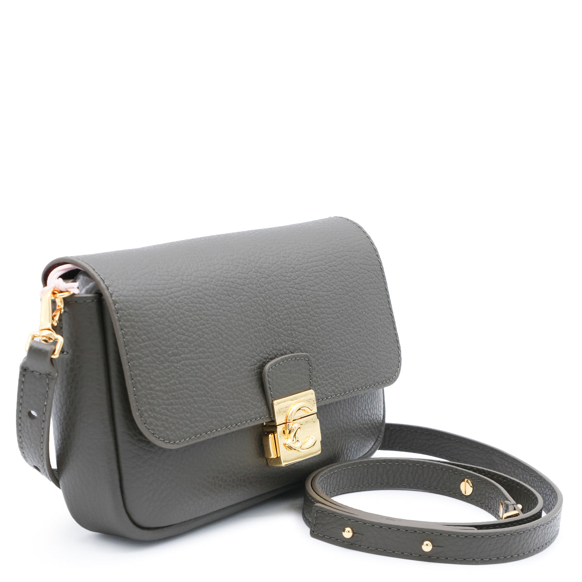 MUD LEATHER C-ME LOCK CROSSBODY BAG