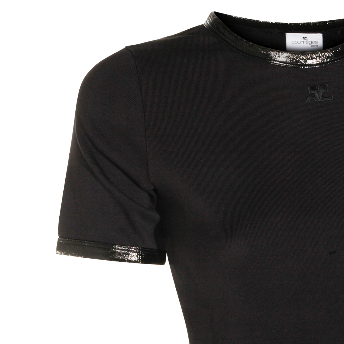 BLACK COTTON VINYL CONTRAST T-SHIRT