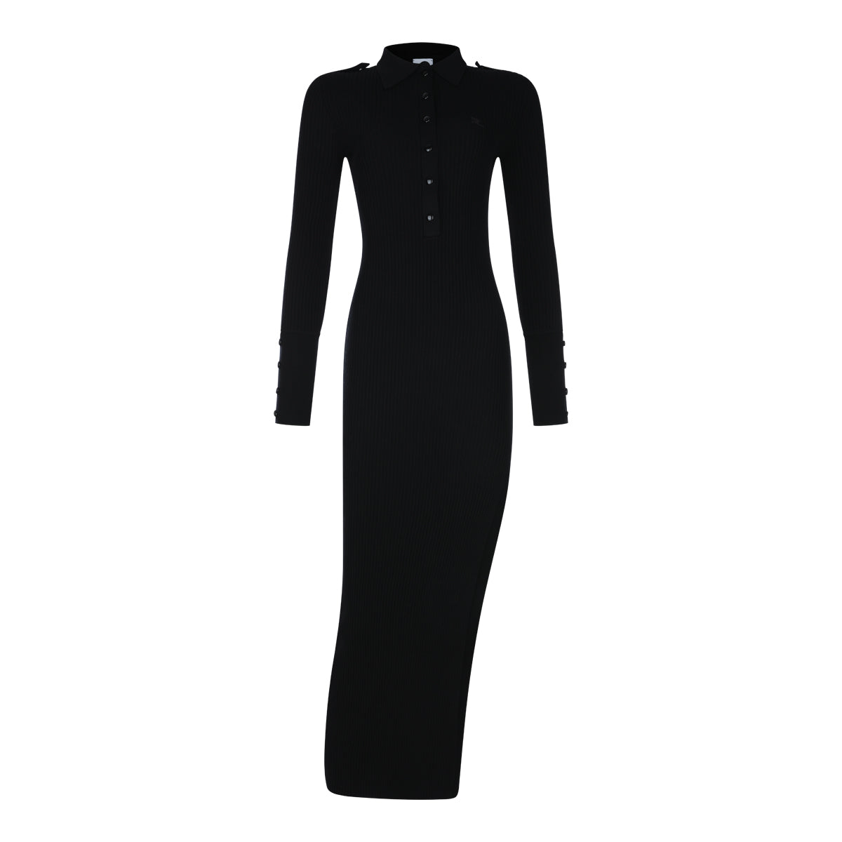 BLACK RIB KNIT POLO LONG DRESS